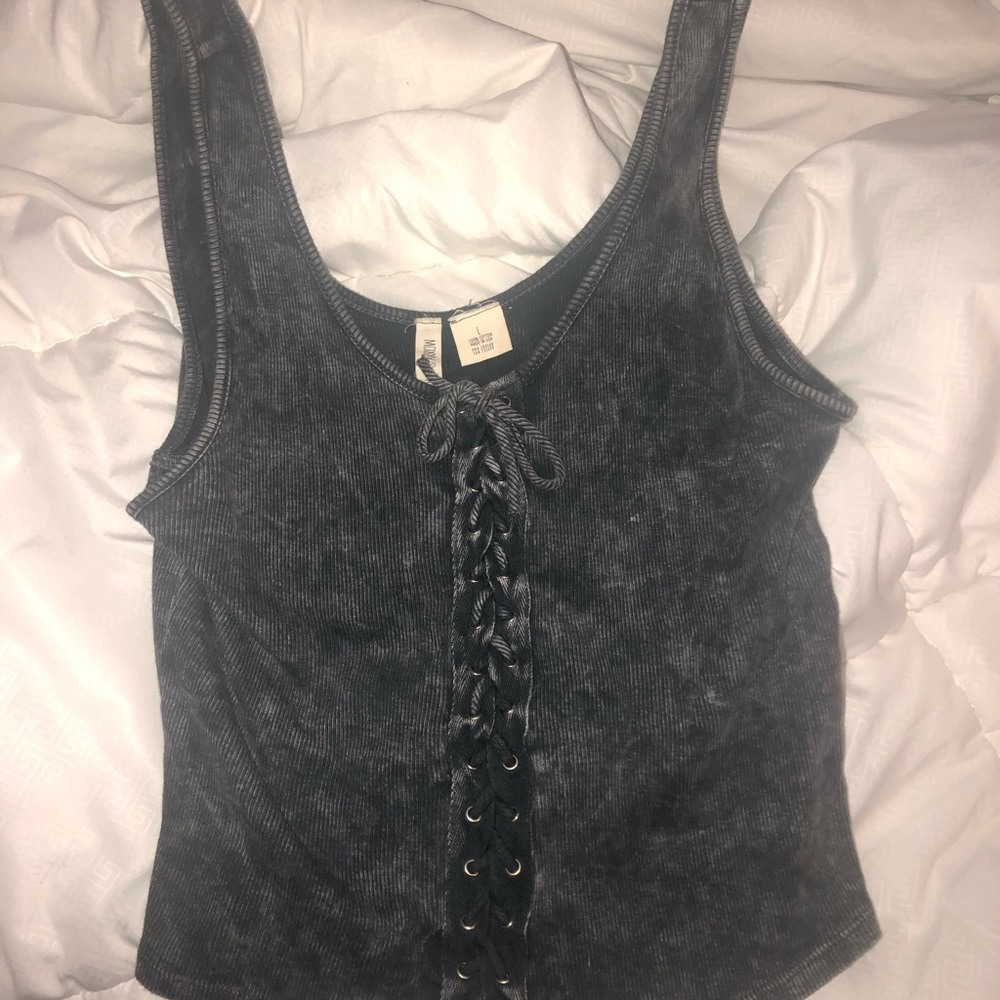 grey tank top with tie up